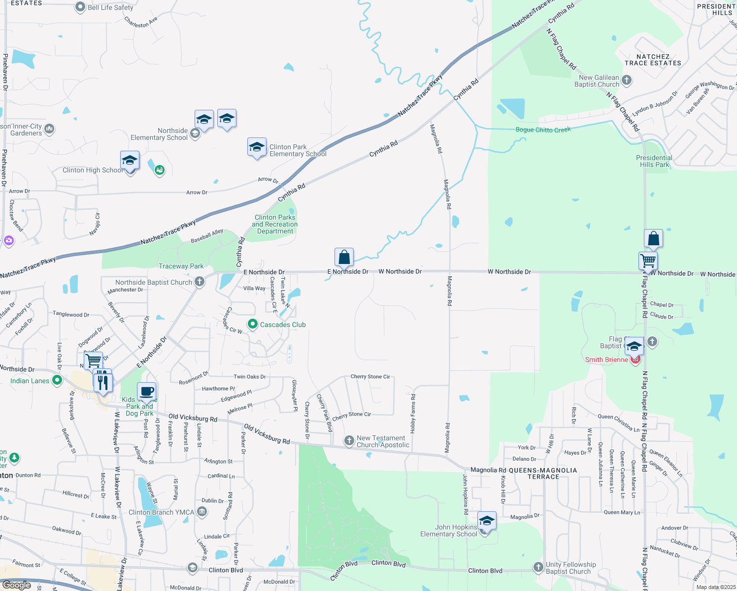 map of restaurants, bars, coffee shops, grocery stores, and more near 209 Saddlewood Dr in Clinton