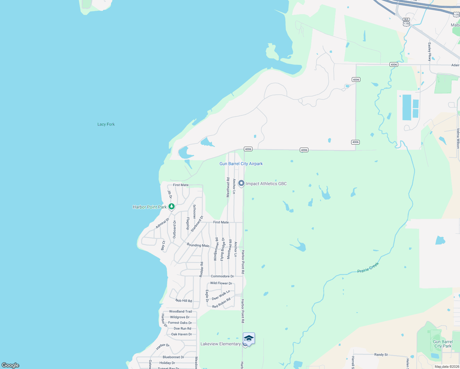 map of restaurants, bars, coffee shops, grocery stores, and more near 438 Masthead Road in Gun Barrel City