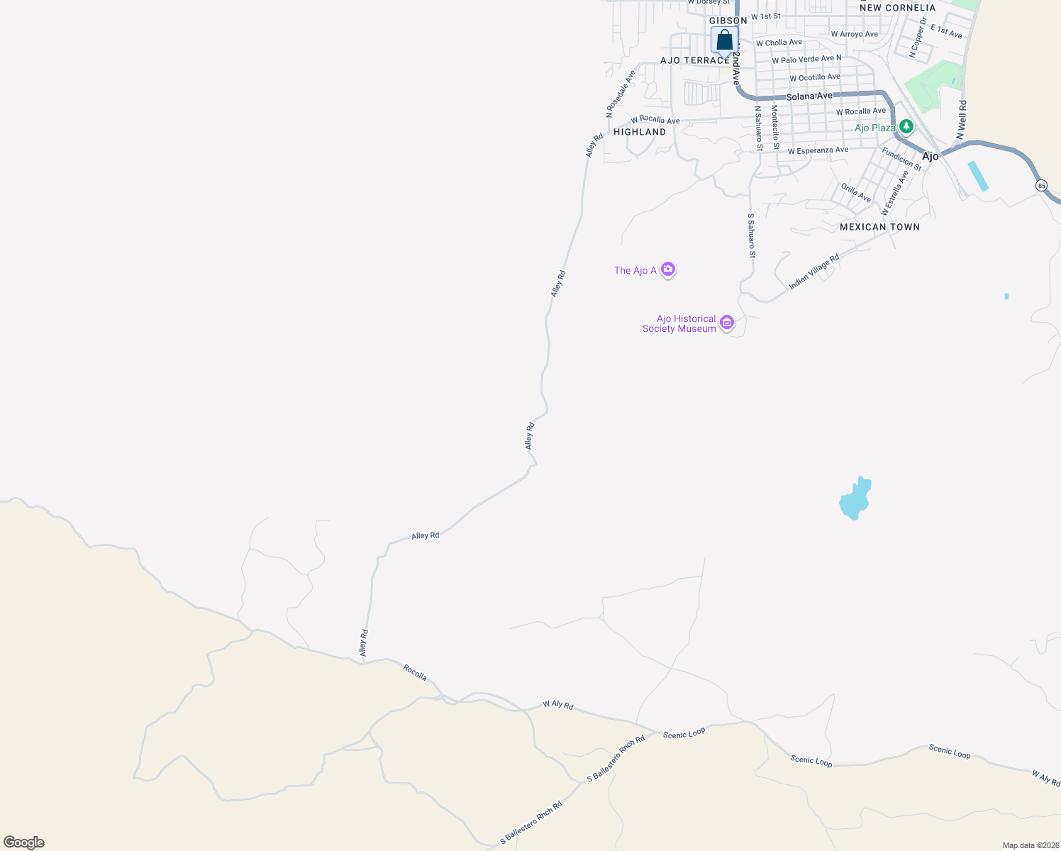 map of restaurants, bars, coffee shops, grocery stores, and more near Alley Road in Ajo