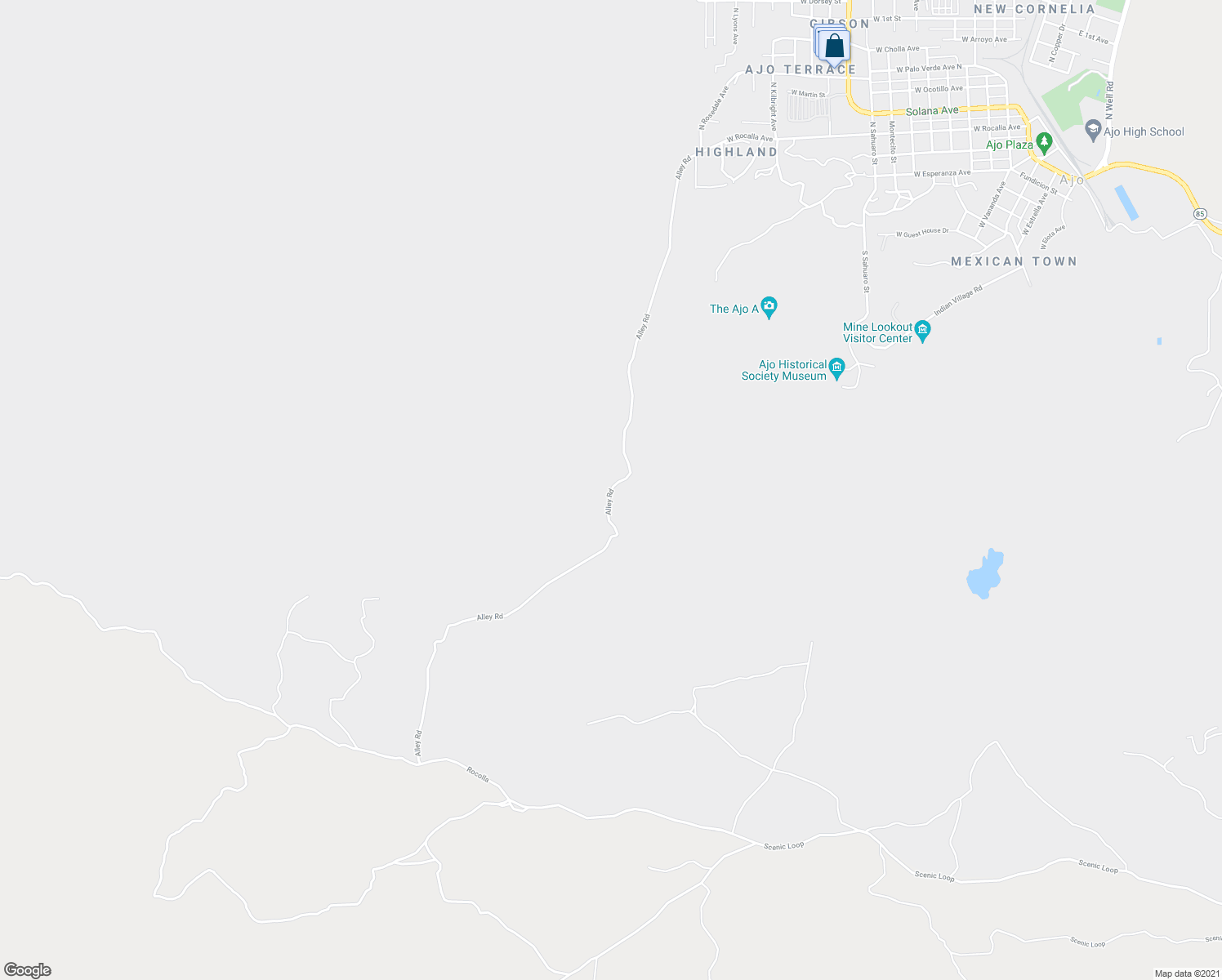 map of restaurants, bars, coffee shops, grocery stores, and more near Alley Road in Ajo