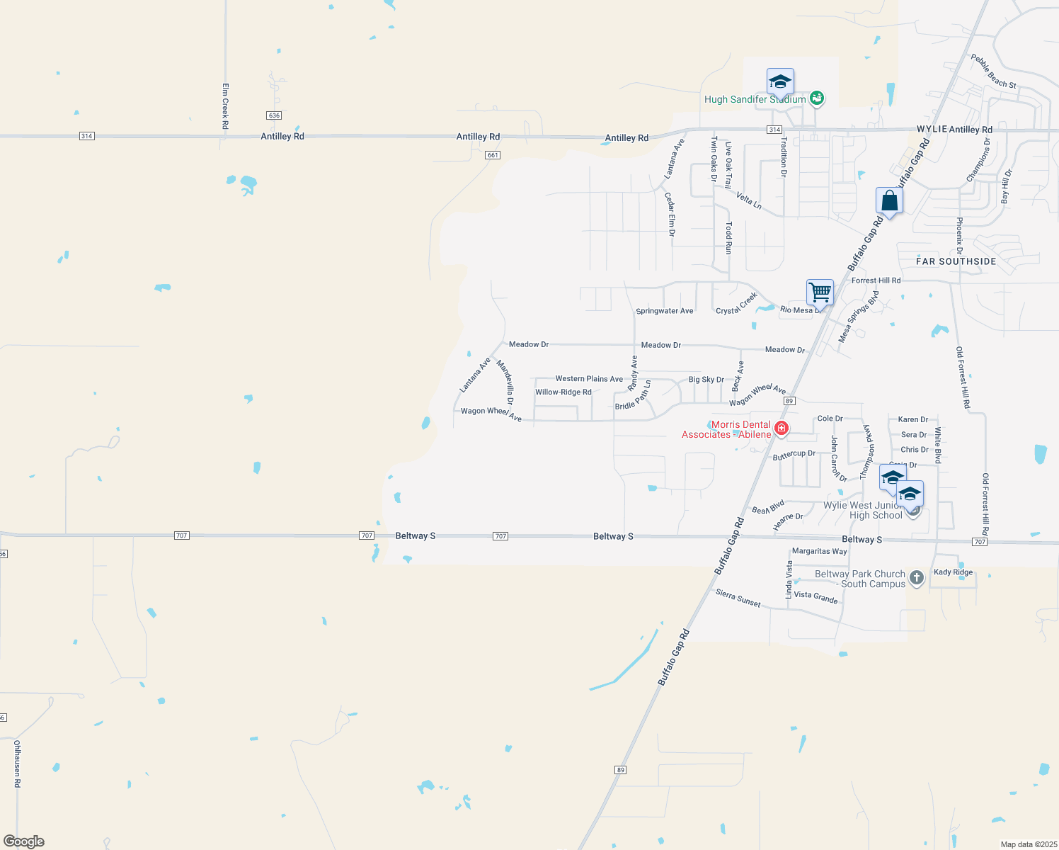 map of restaurants, bars, coffee shops, grocery stores, and more near 5445 Wagon Wheel Avenue in Abilene