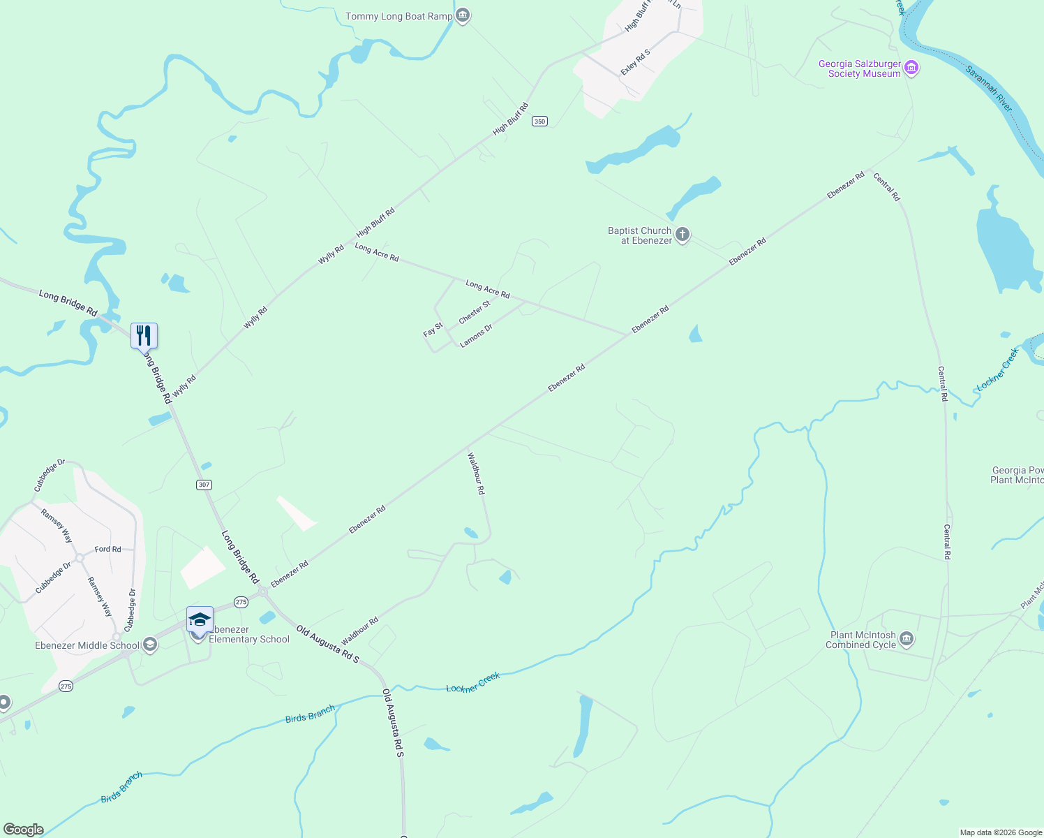 map of restaurants, bars, coffee shops, grocery stores, and more near 1948 Ebenezer Rd in Rincon