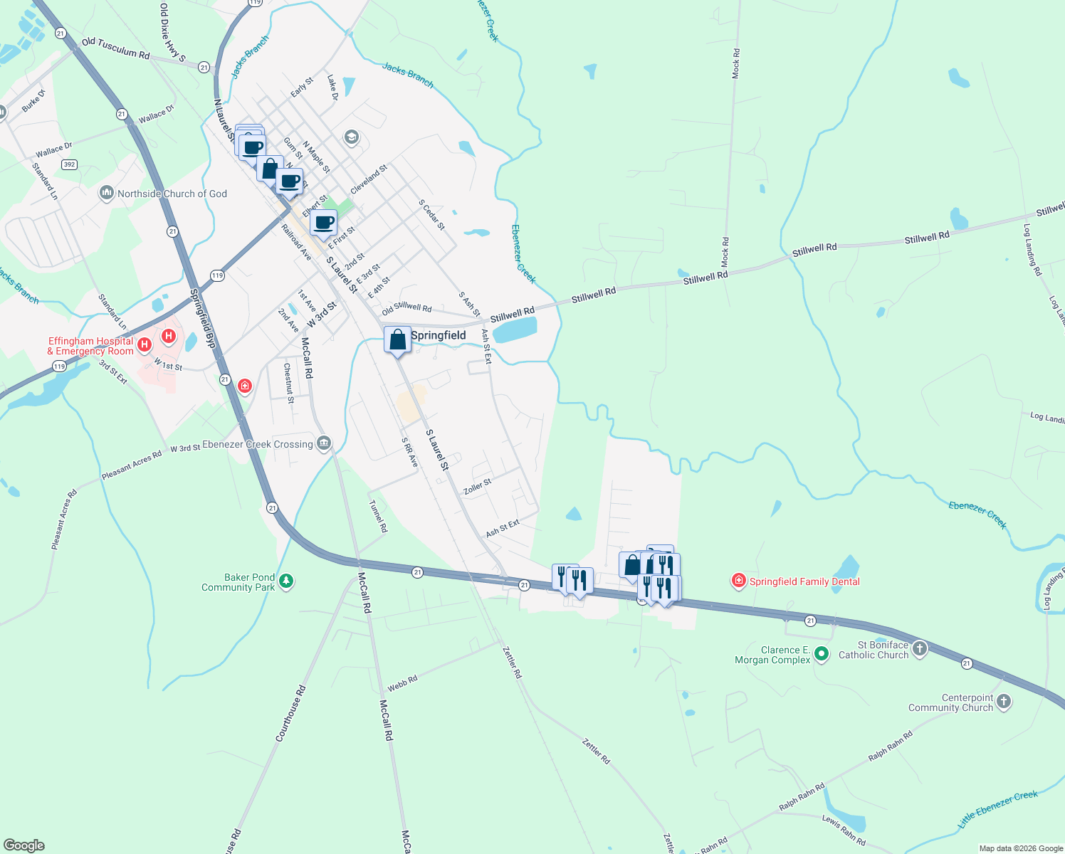 map of restaurants, bars, coffee shops, grocery stores, and more near 227 Fawn Ct in Springfield