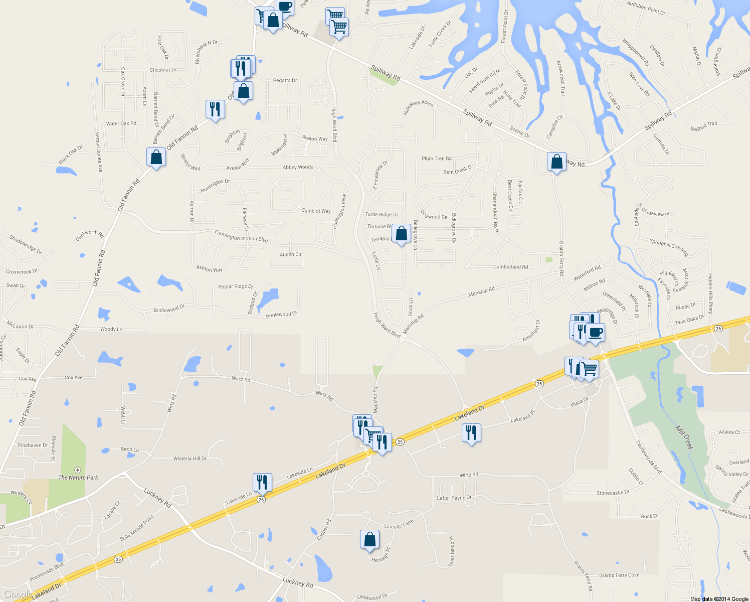 map of restaurants, bars, coffee shops, grocery stores, and more near 300 Deer Hollow in Brandon
