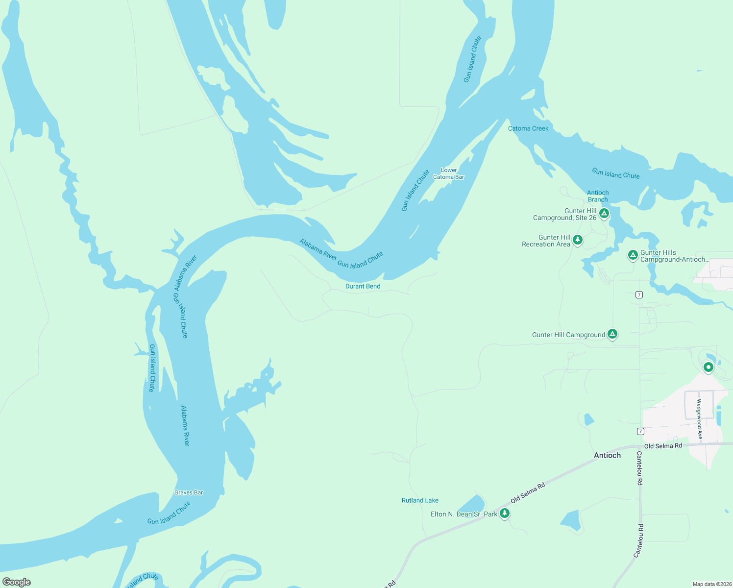map of restaurants, bars, coffee shops, grocery stores, and more near 2620 River Ridge Road in Montgomery