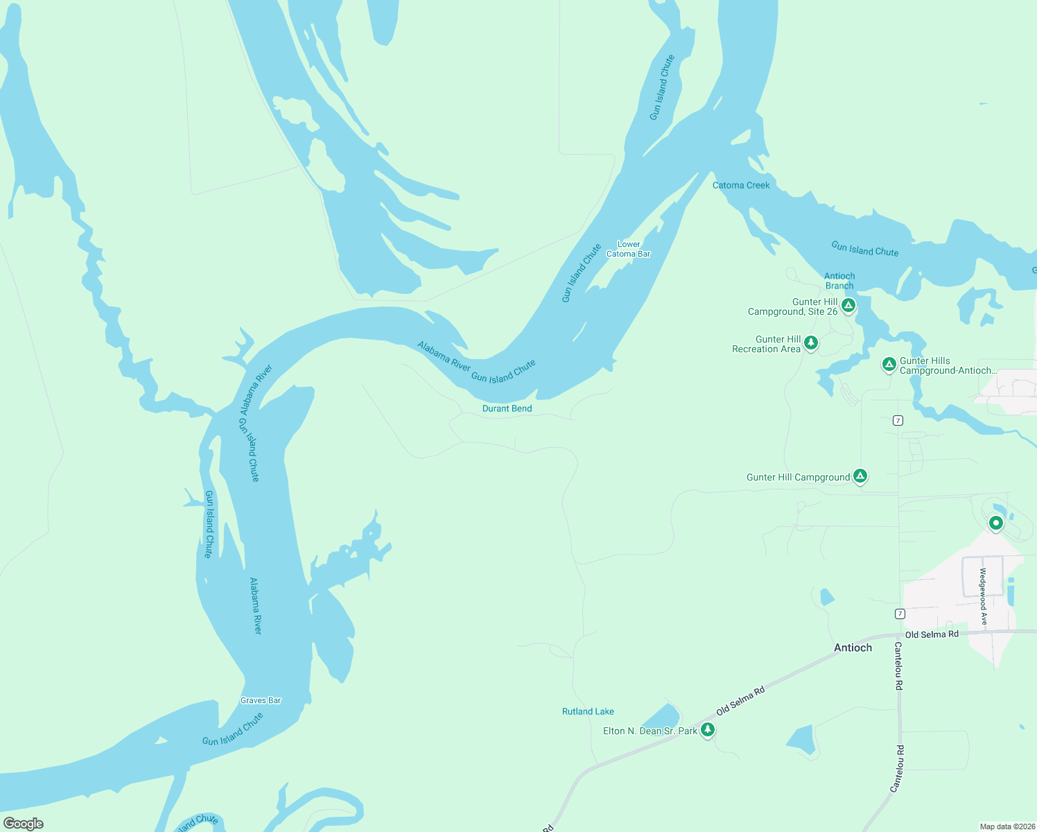 map of restaurants, bars, coffee shops, grocery stores, and more near 2620 River Ridge Road in Montgomery