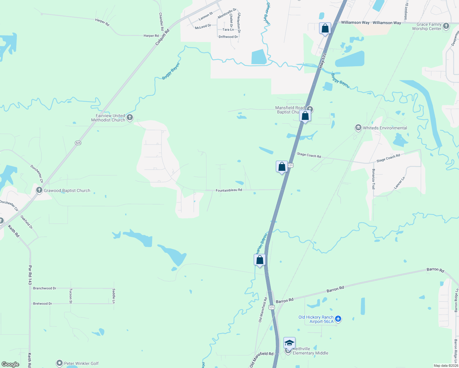 map of restaurants, bars, coffee shops, grocery stores, and more near 3554 Fountainbleau Rd in Keithville