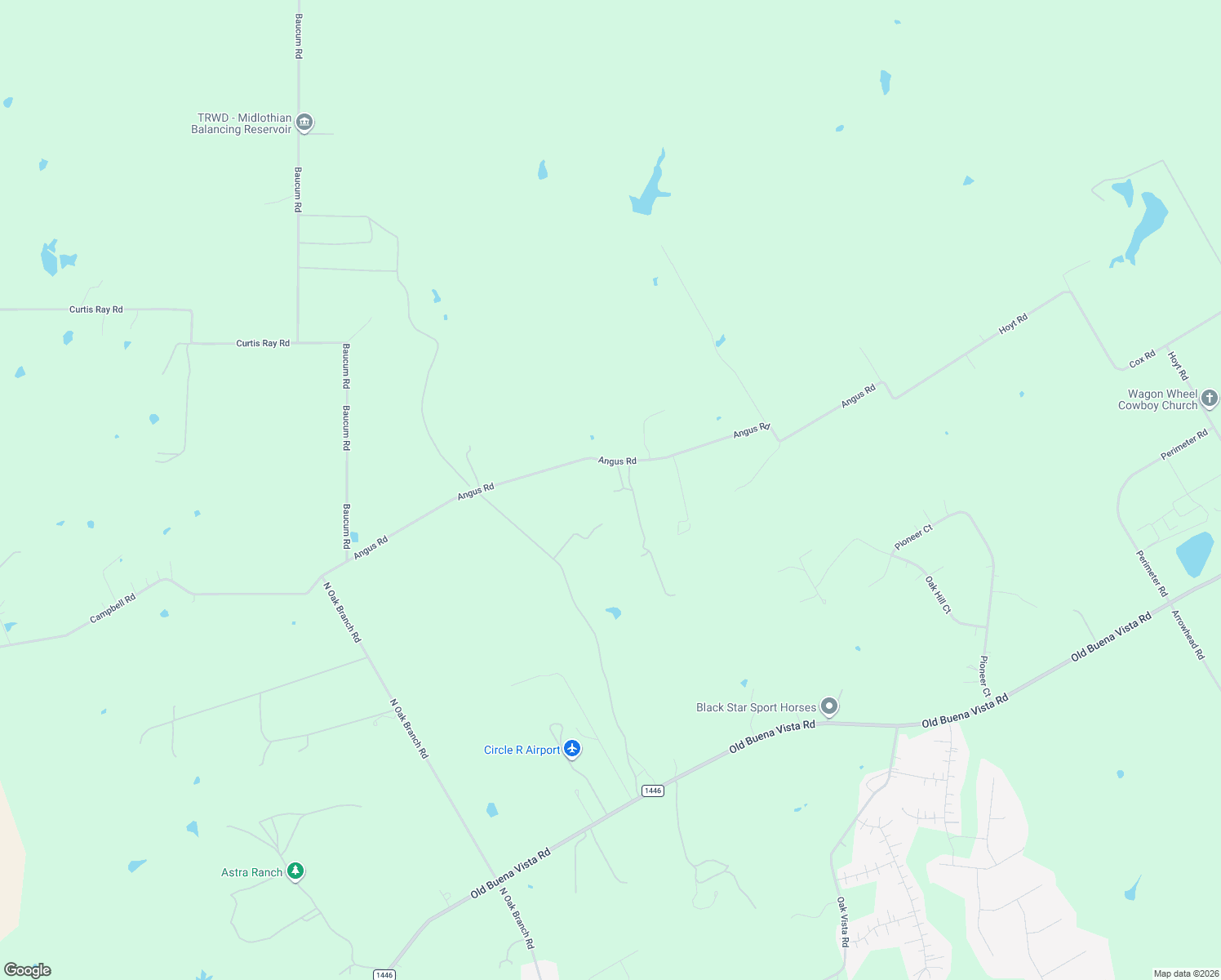 map of restaurants, bars, coffee shops, grocery stores, and more near 575 Angus Road in Waxahachie