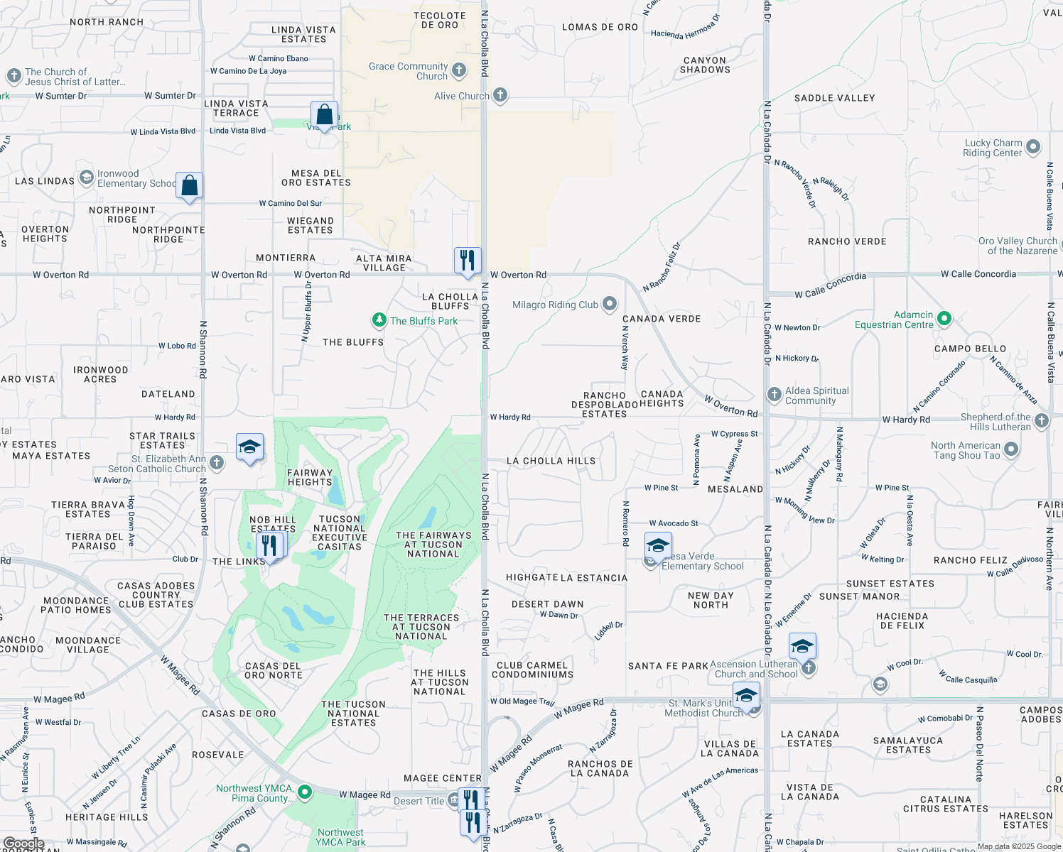 map of restaurants, bars, coffee shops, grocery stores, and more near 8788 N Coral Ridge Loop in Tucson