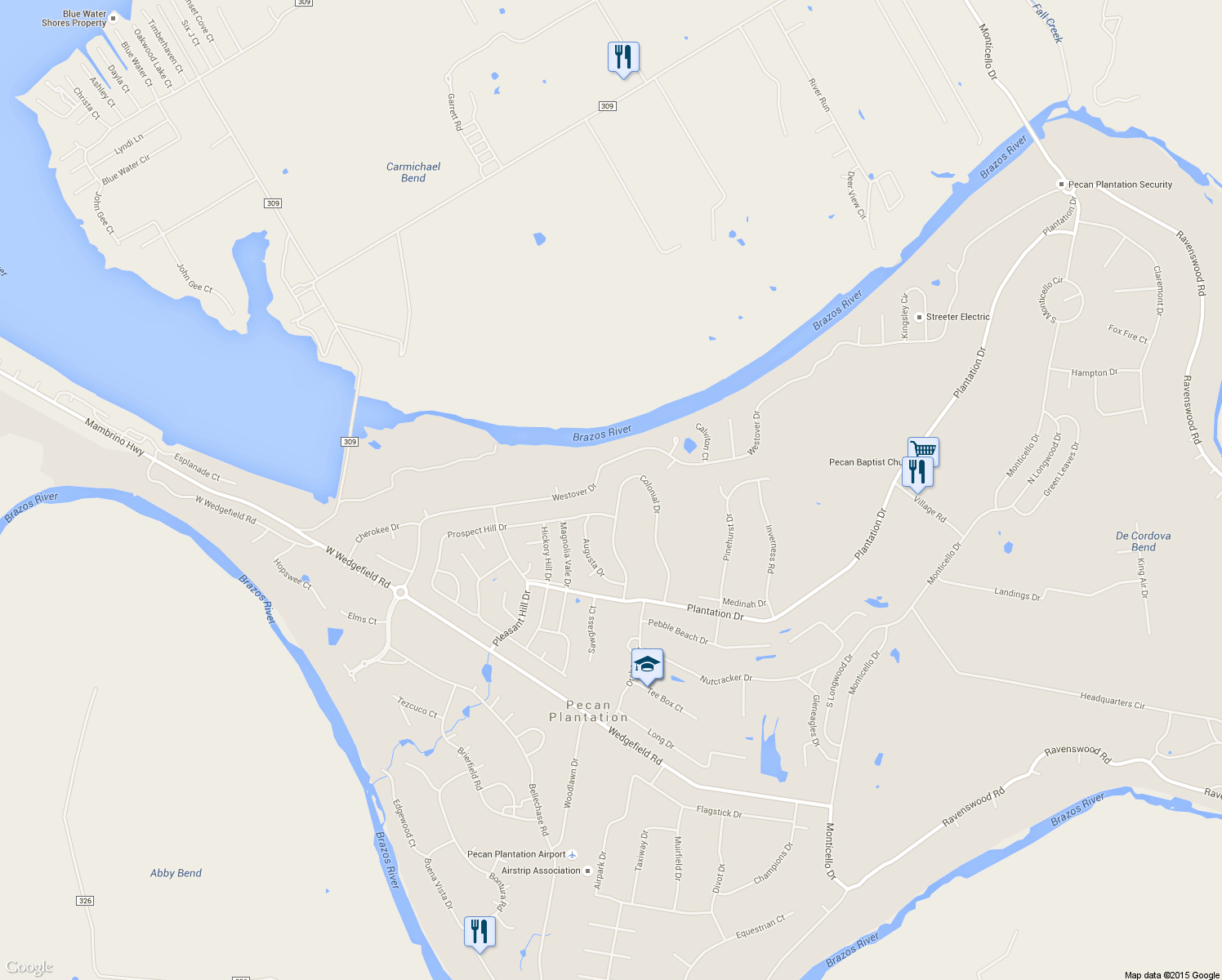 map of restaurants, bars, coffee shops, grocery stores, and more near 6504 Colonial Drive in Granbury