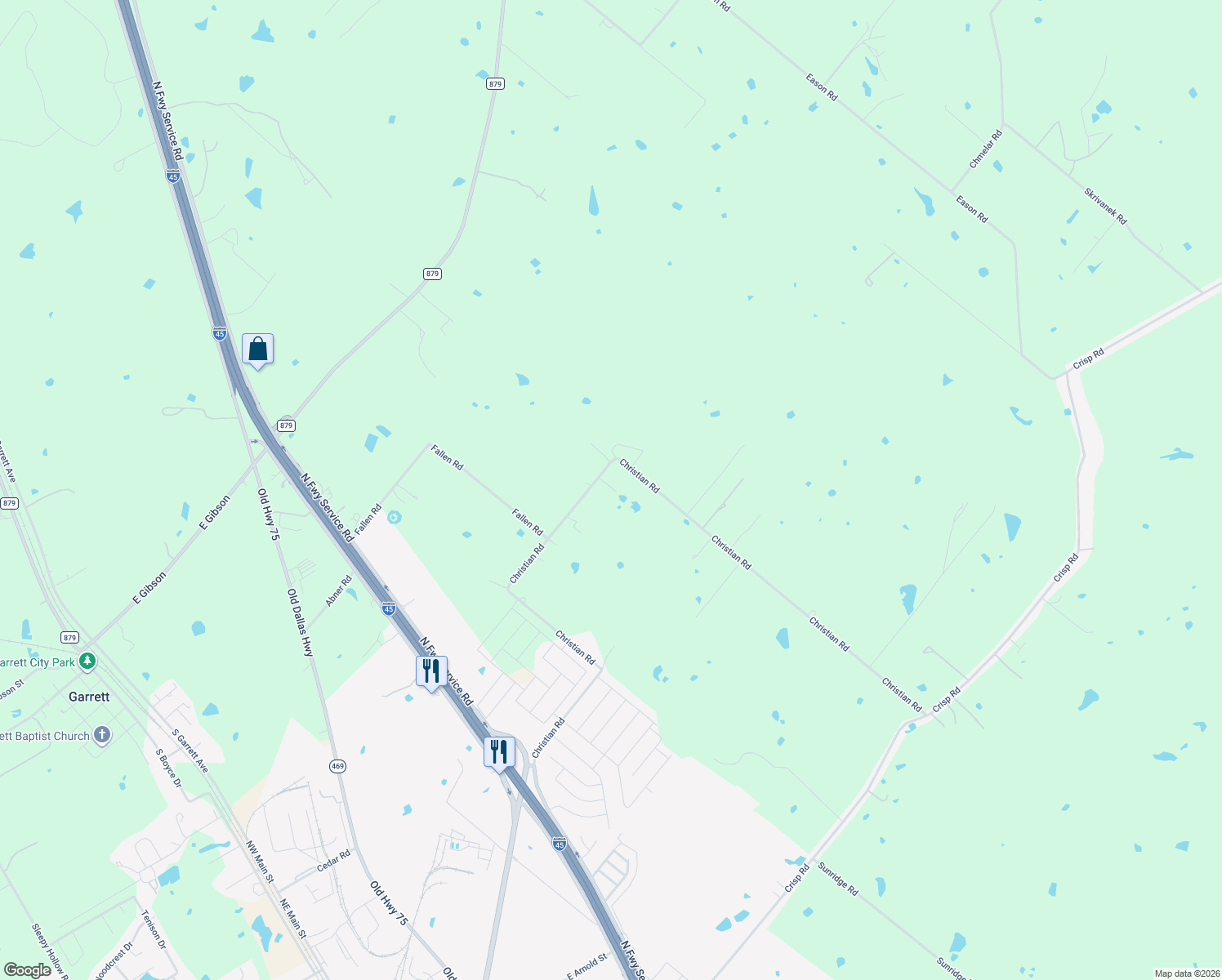 map of restaurants, bars, coffee shops, grocery stores, and more near 1808 Christian Rd in Ennis