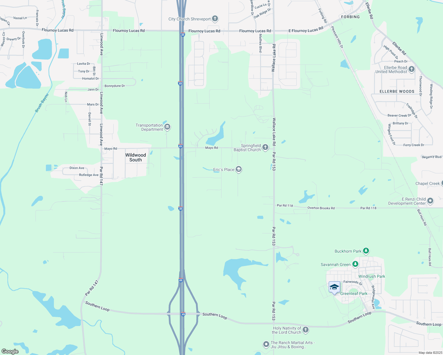 map of restaurants, bars, coffee shops, grocery stores, and more near 11199 Greenacres Rd in Shreveport