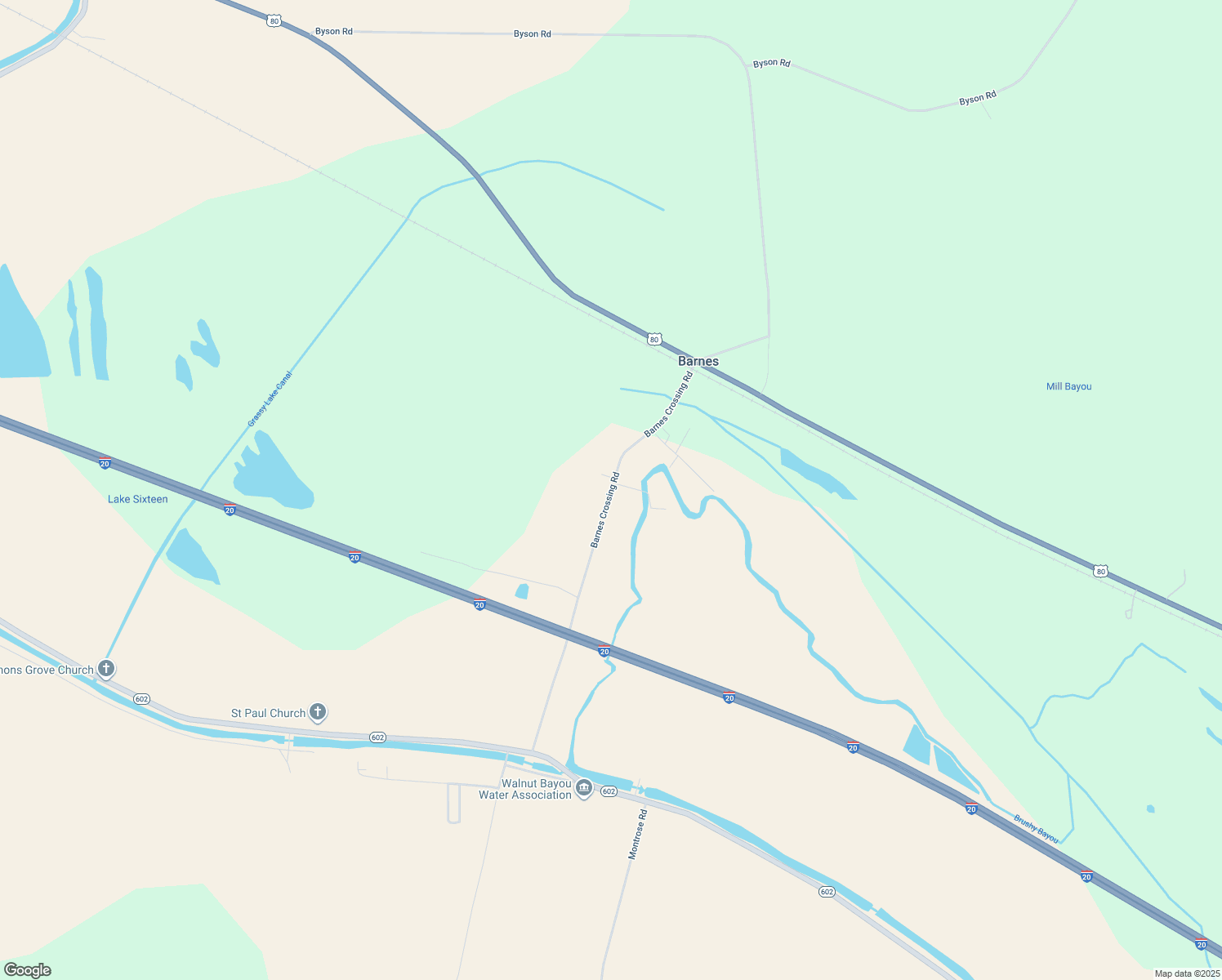 map of restaurants, bars, coffee shops, grocery stores, and more near Barnes Road in Tallulah