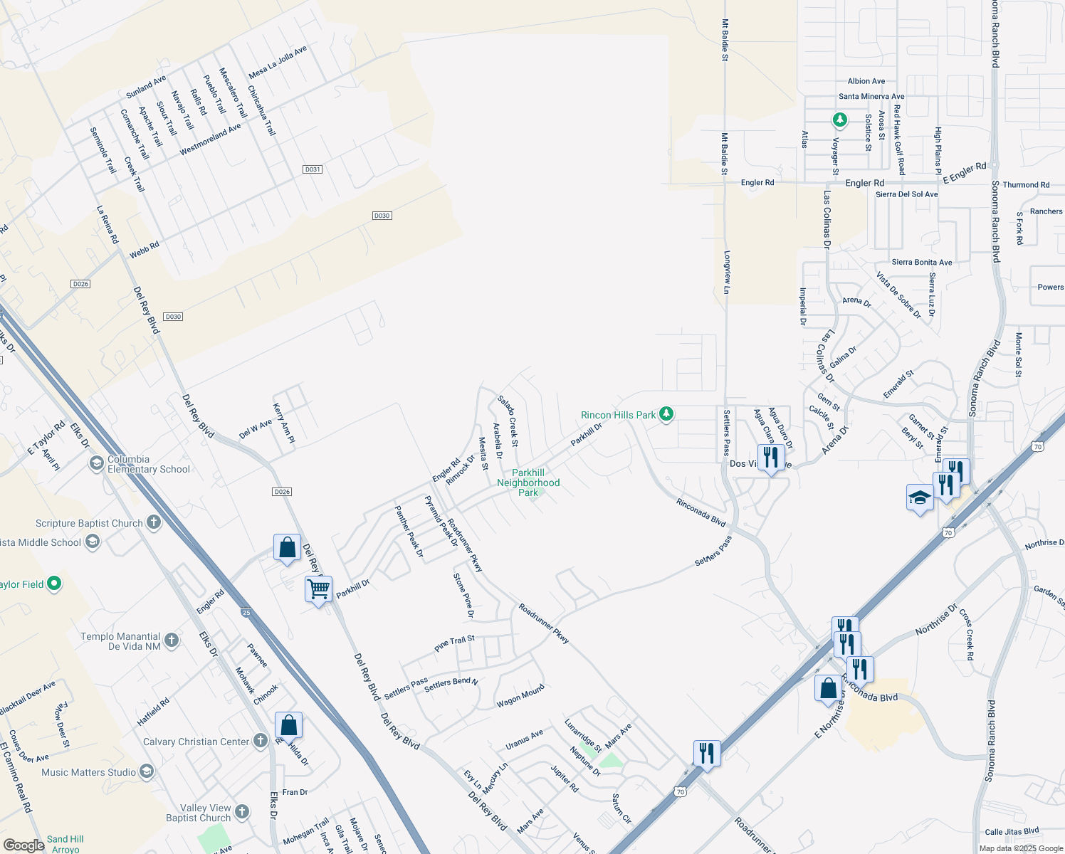 map of restaurants, bars, coffee shops, grocery stores, and more near 4696 Big Spring Street in Las Cruces