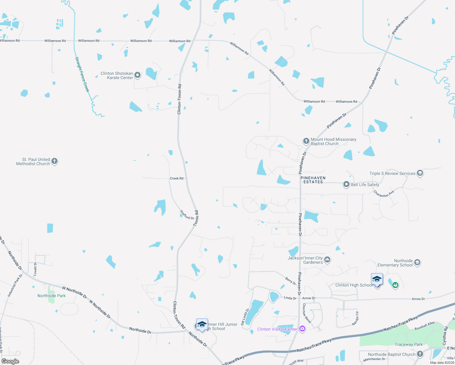 map of restaurants, bars, coffee shops, grocery stores, and more near 114 Pinehaven Pl in Clinton