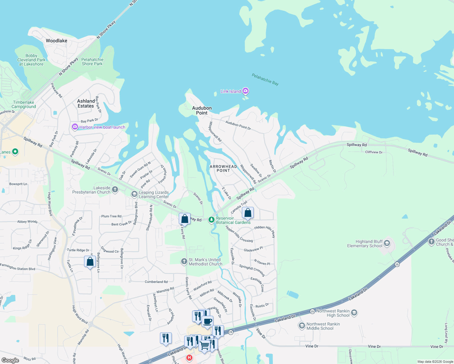 map of restaurants, bars, coffee shops, grocery stores, and more near 105 Covewood Road in Brandon