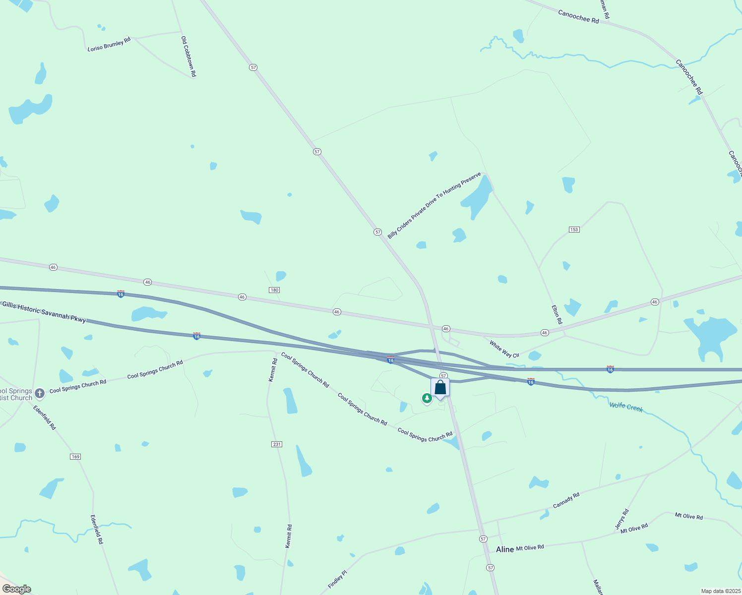 map of restaurants, bars, coffee shops, grocery stores, and more near Queen Road in Metter