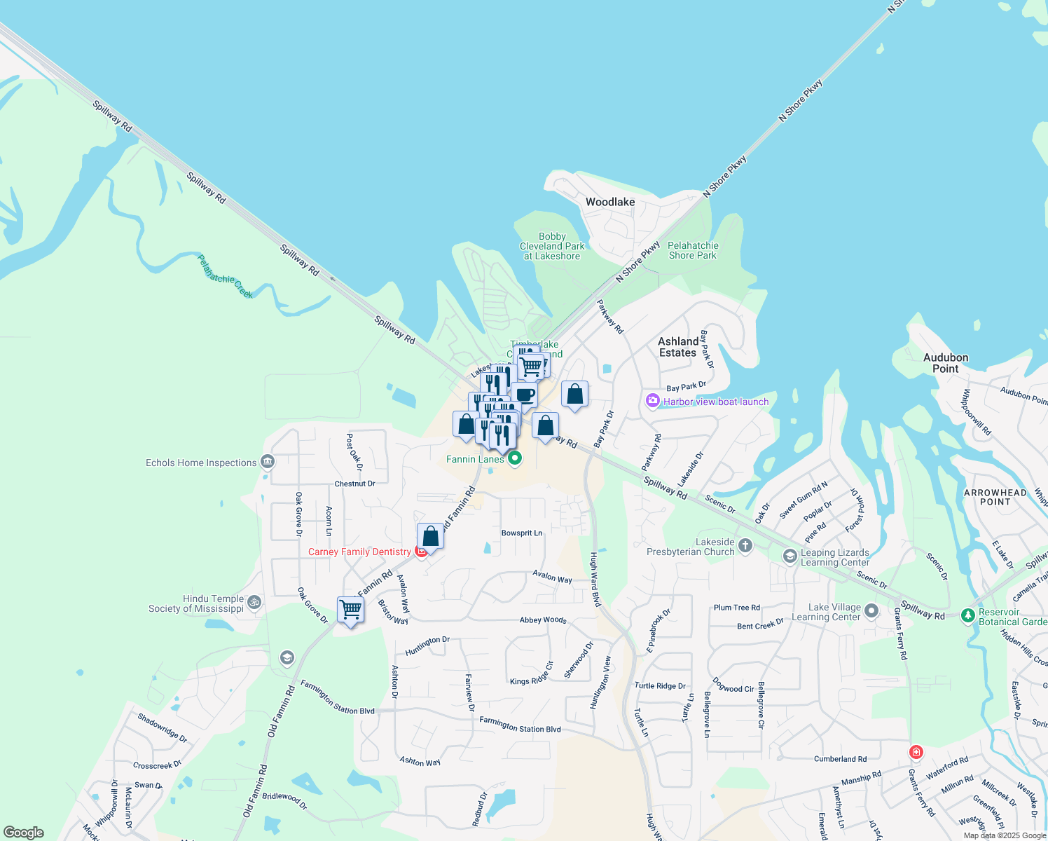 map of restaurants, bars, coffee shops, grocery stores, and more near 1898 Spillway Road in Brandon
