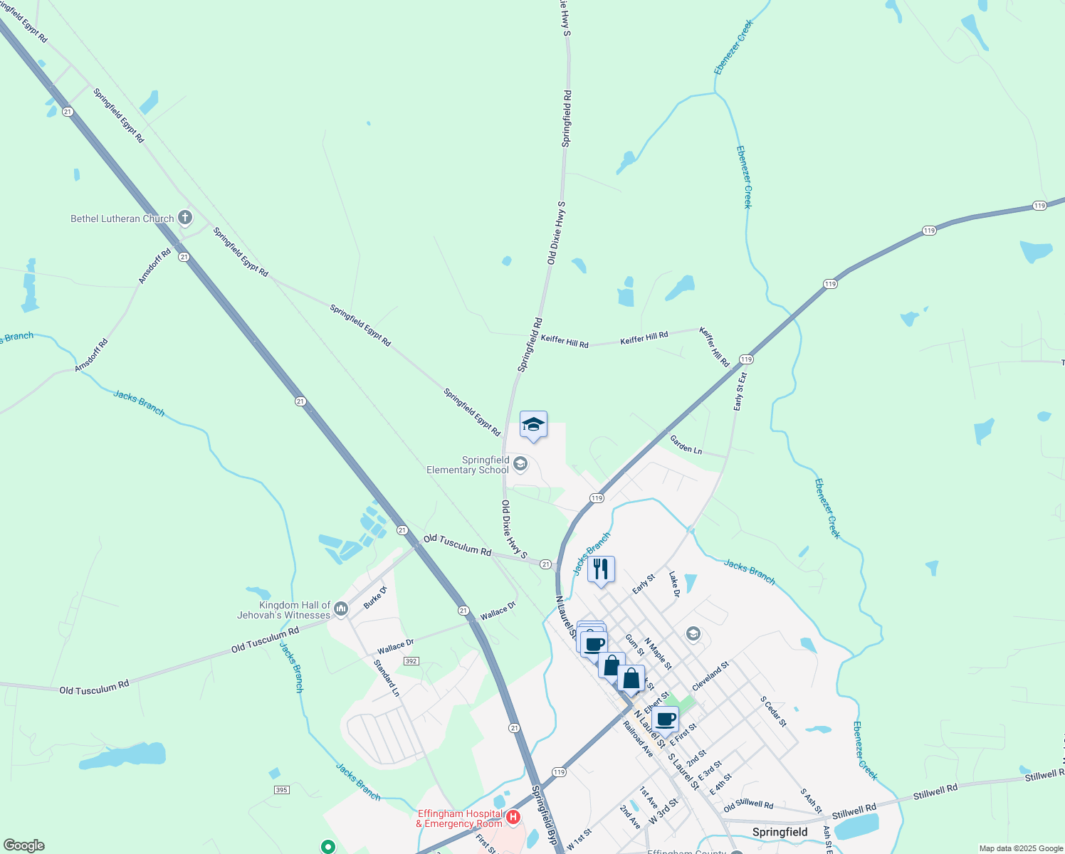 map of restaurants, bars, coffee shops, grocery stores, and more near 372 Old Dixie Highway South in Springfield