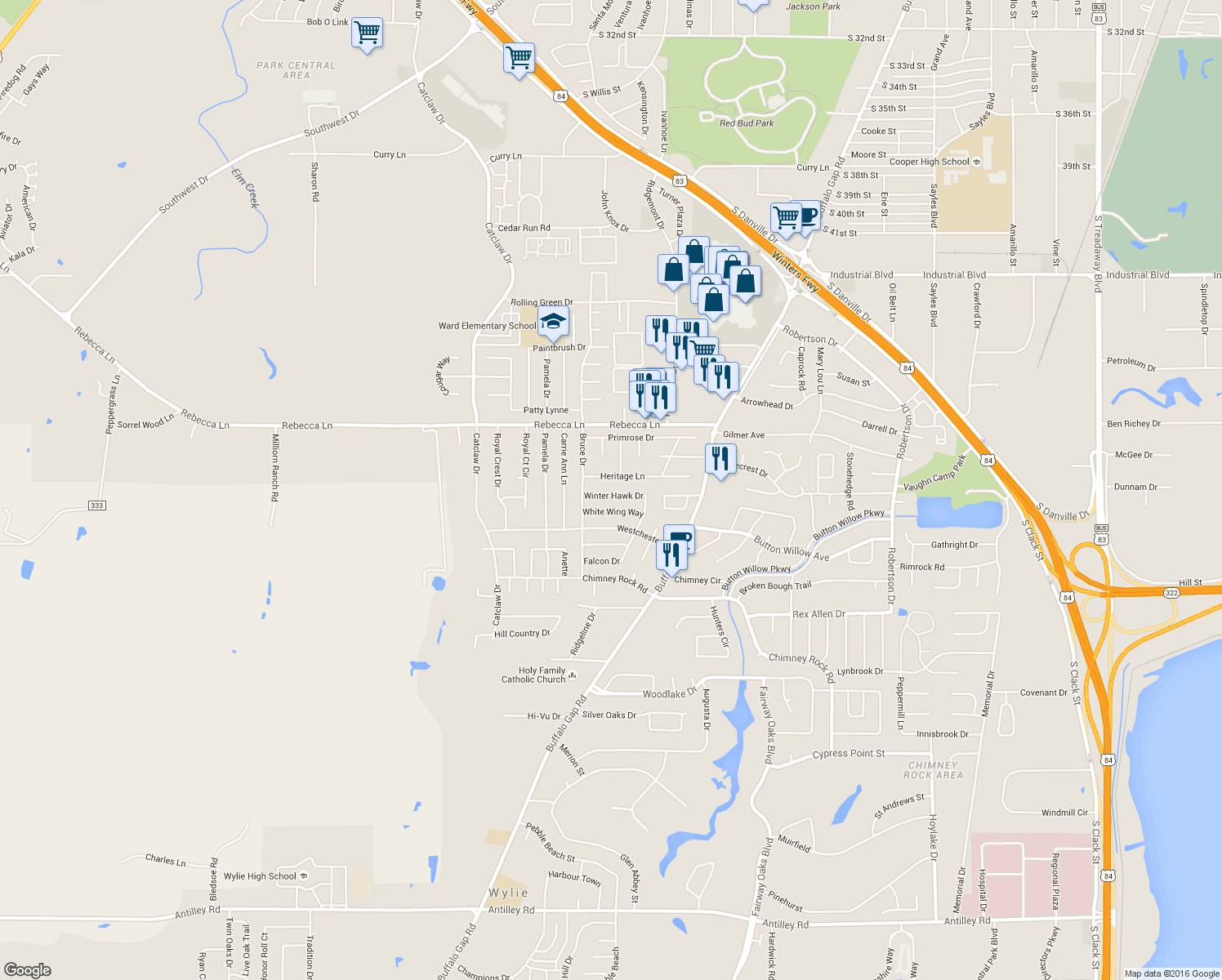 map of restaurants, bars, coffee shops, grocery stores, and more near 3232 Heritage Ln in Abilene
