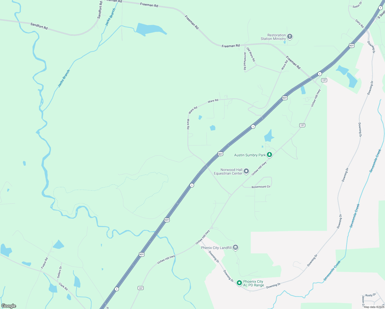 map of restaurants, bars, coffee shops, grocery stores, and more near 164-174 Ware Road in Phenix City