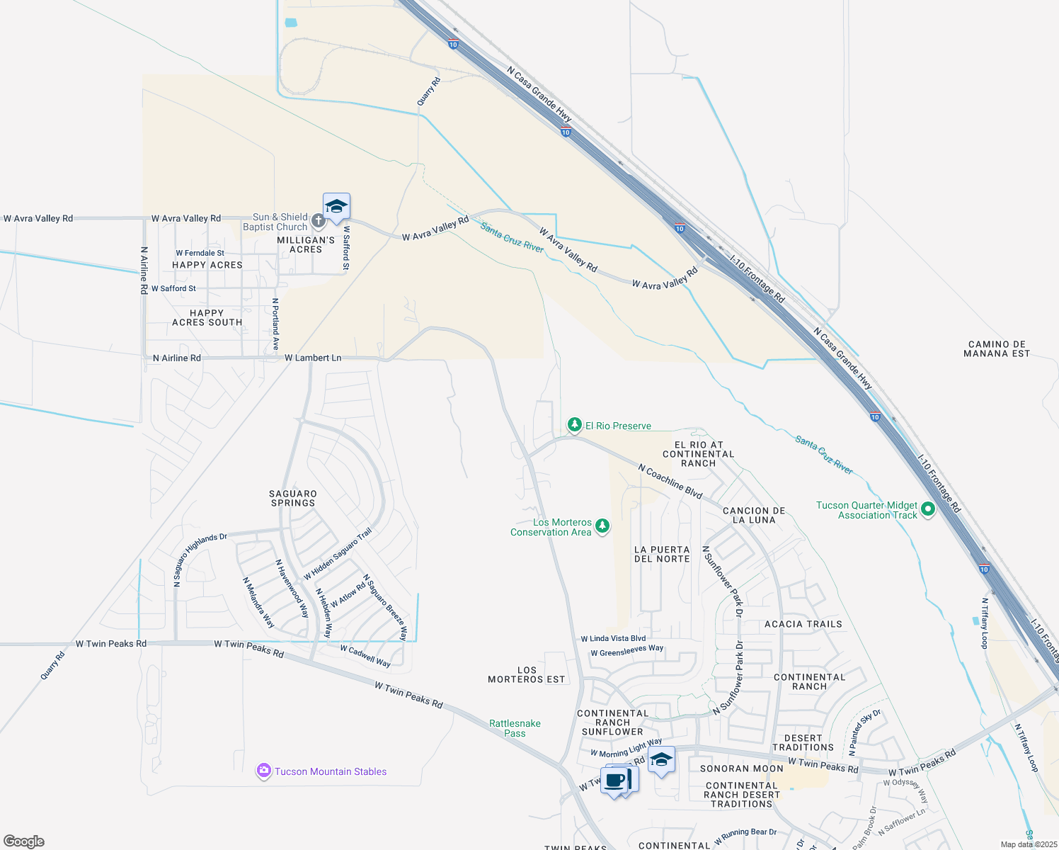 map of restaurants, bars, coffee shops, grocery stores, and more near 10207 North Onyx Moon Drive in Tucson