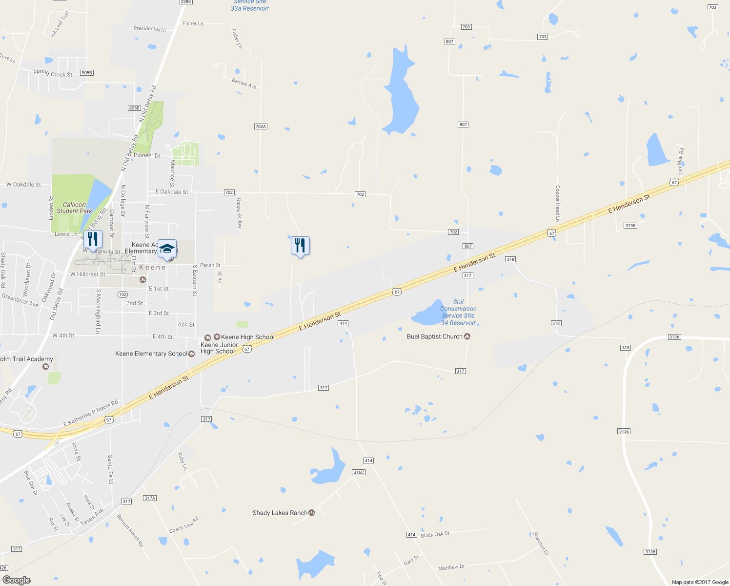 map of restaurants, bars, coffee shops, grocery stores, and more near 3809 U.S. 67 in Cleburne