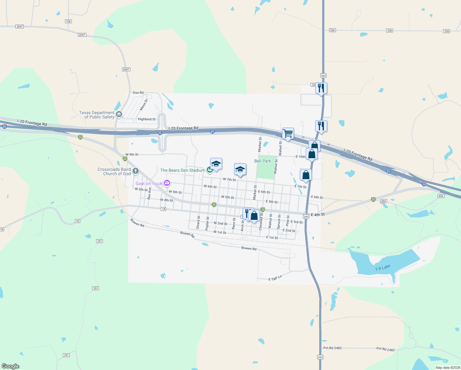 map of restaurants, bars, coffee shops, grocery stores, and more near 617 Vine Street in Baird