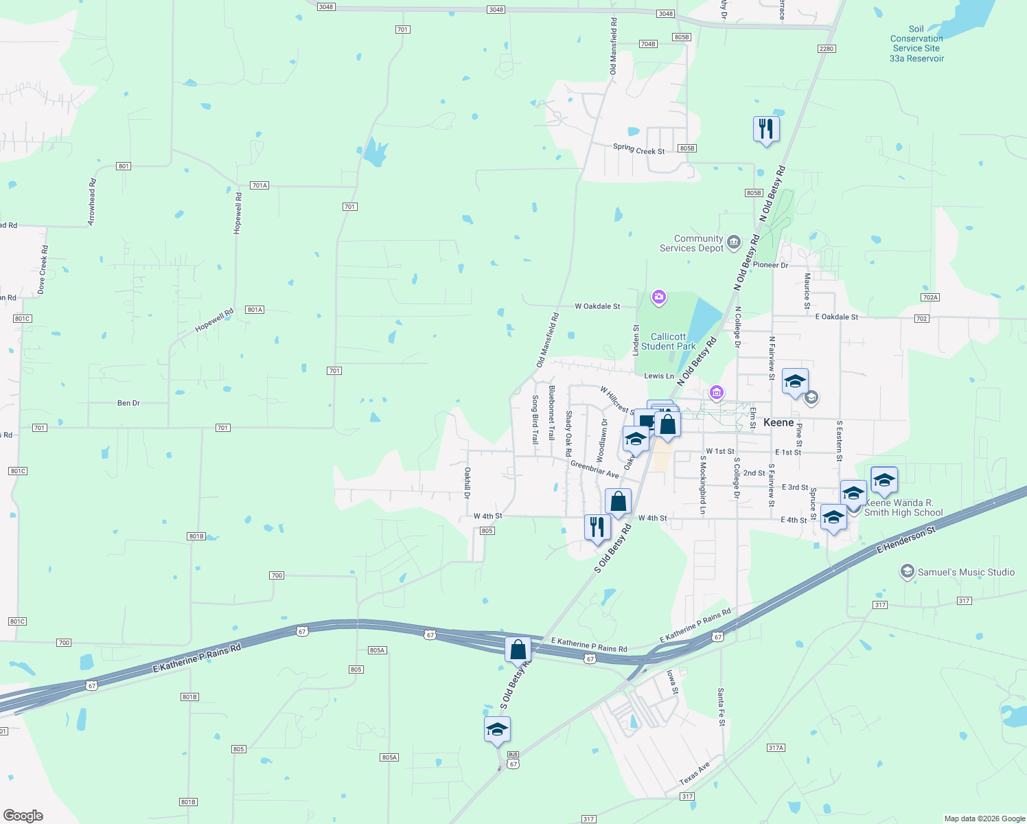 map of restaurants, bars, coffee shops, grocery stores, and more near 909 Melanie Lane in Keene