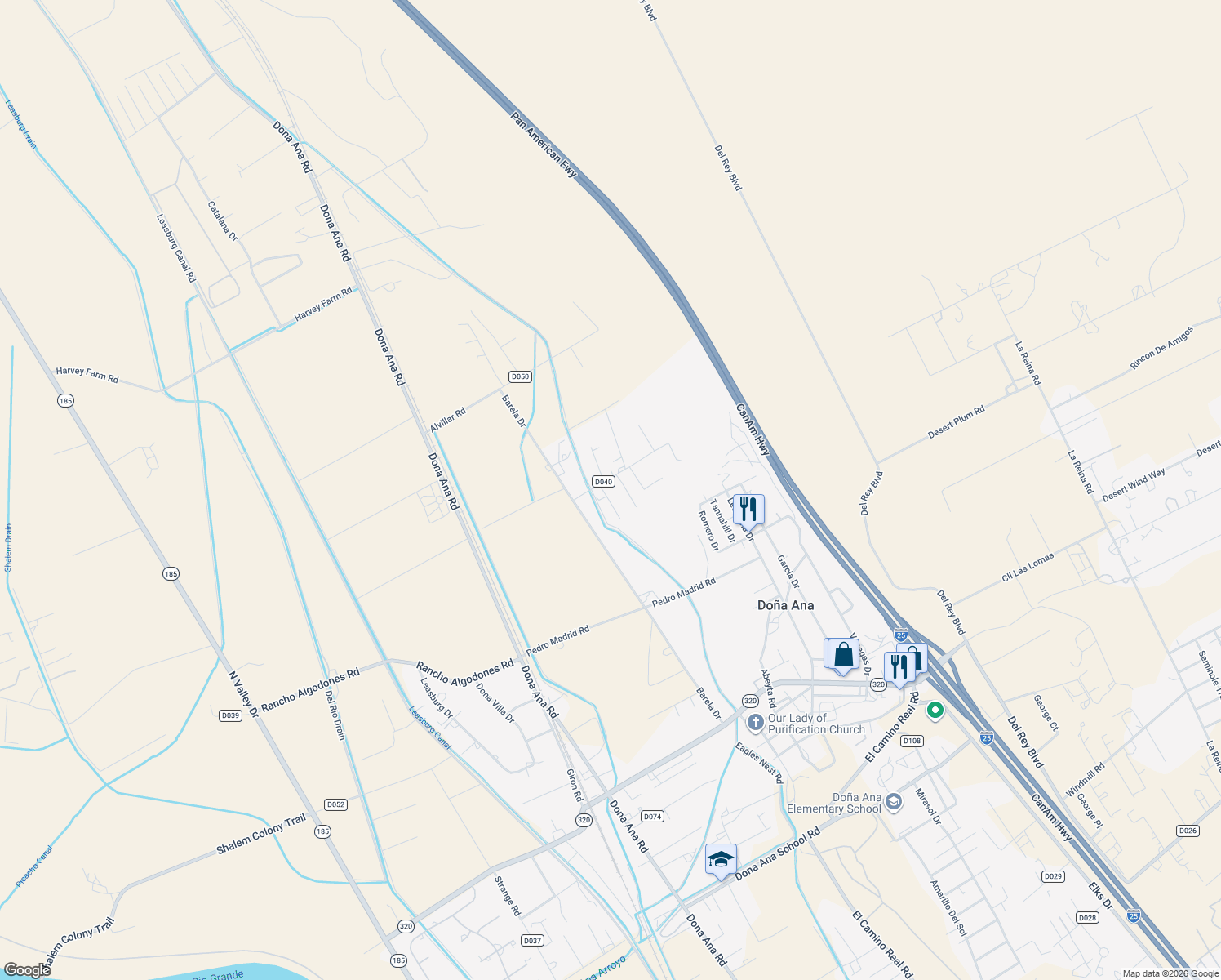 map of restaurants, bars, coffee shops, grocery stores, and more near 6130 Flores Ct in Las Cruces