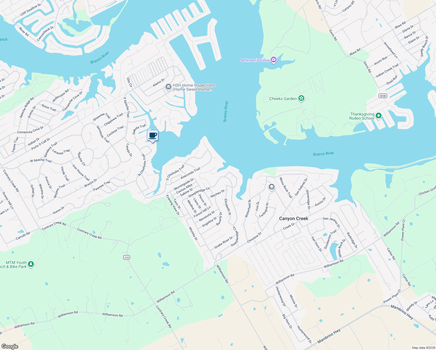 map of restaurants, bars, coffee shops, grocery stores, and more near 2607 Steepleridge Circle in Granbury