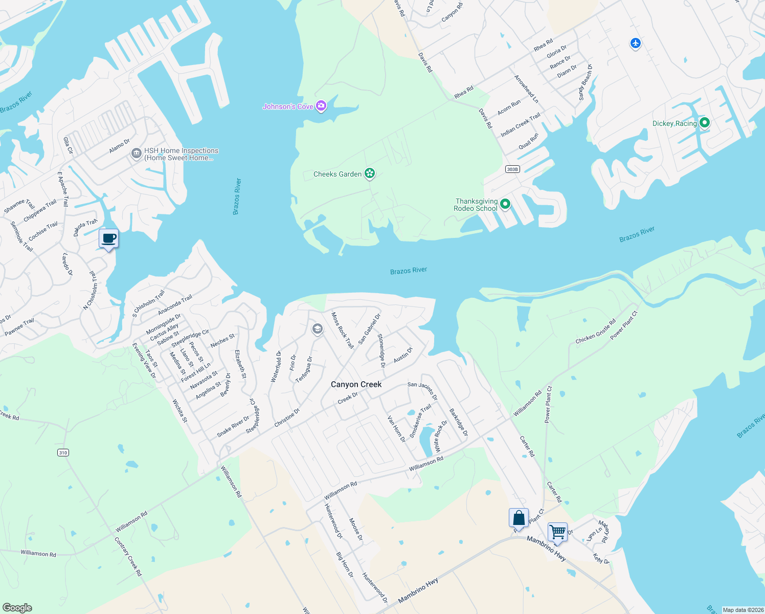map of restaurants, bars, coffee shops, grocery stores, and more near 2823 San Gabriel Drive in Granbury