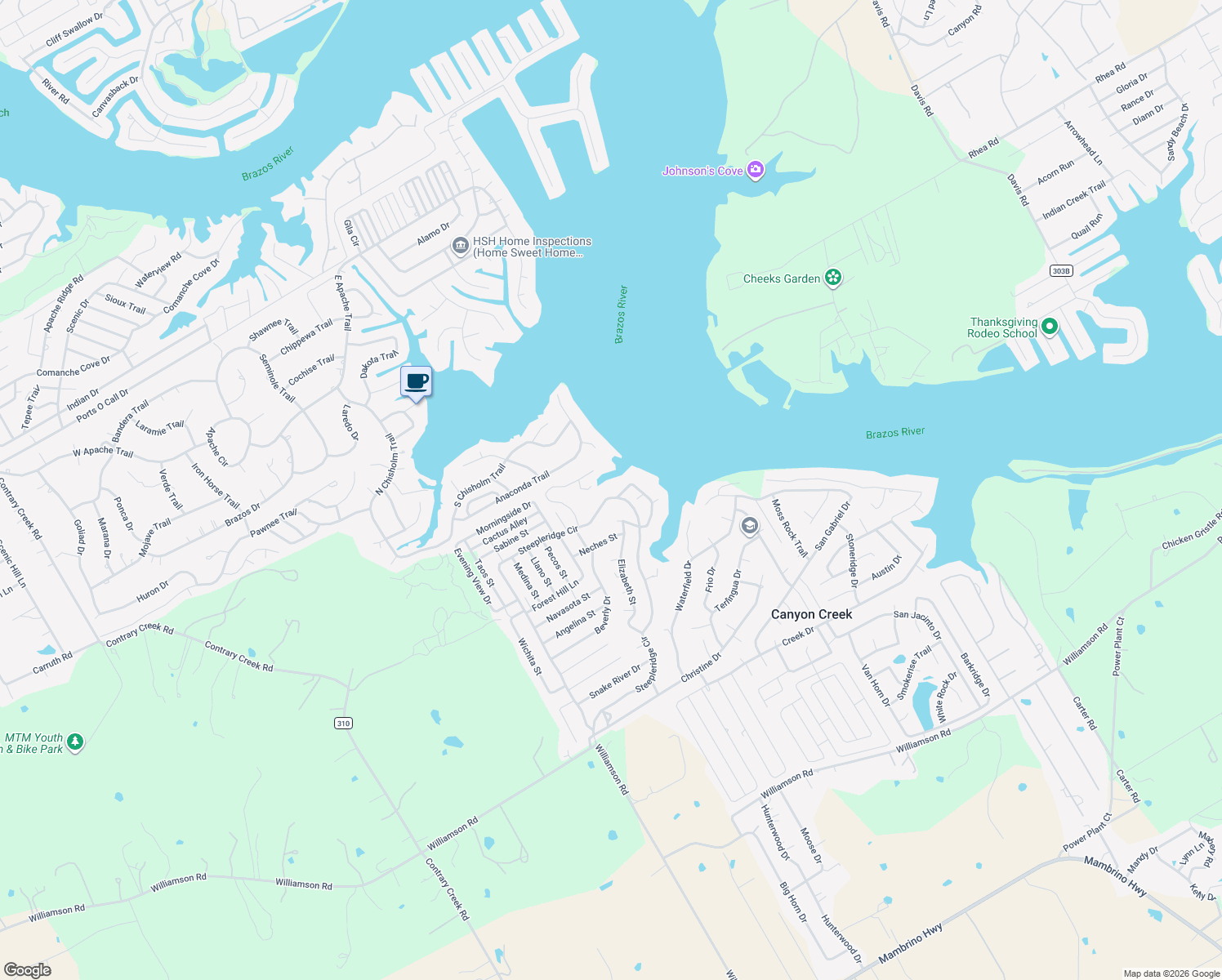 map of restaurants, bars, coffee shops, grocery stores, and more near 2607 Steepleridge Circle in Granbury