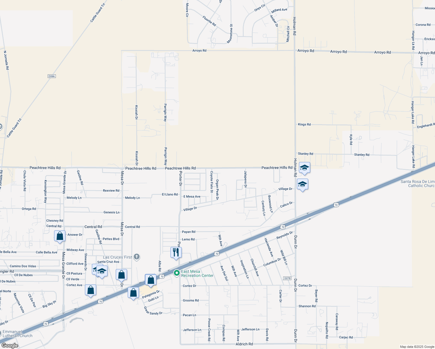 map of restaurants, bars, coffee shops, grocery stores, and more near 5879 Organ Peak Drive in Las Cruces