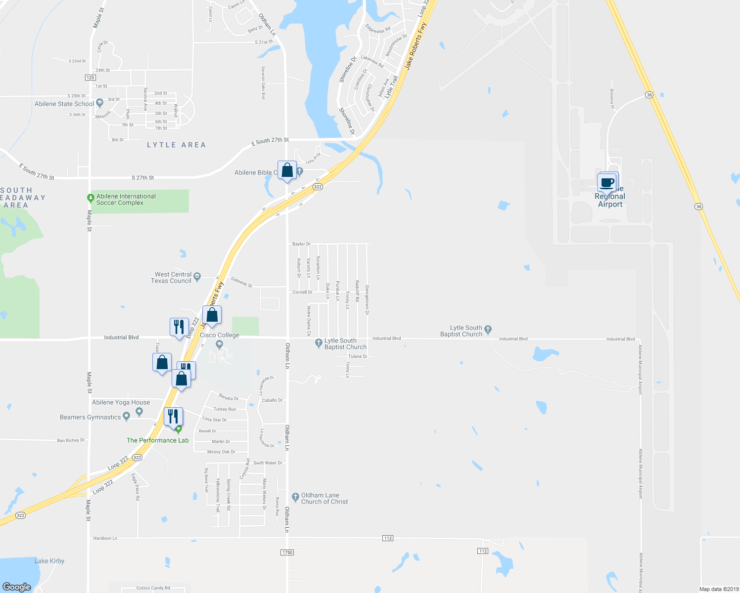 map of restaurants, bars, coffee shops, grocery stores, and more near 3809 Georgetown Drive in Abilene
