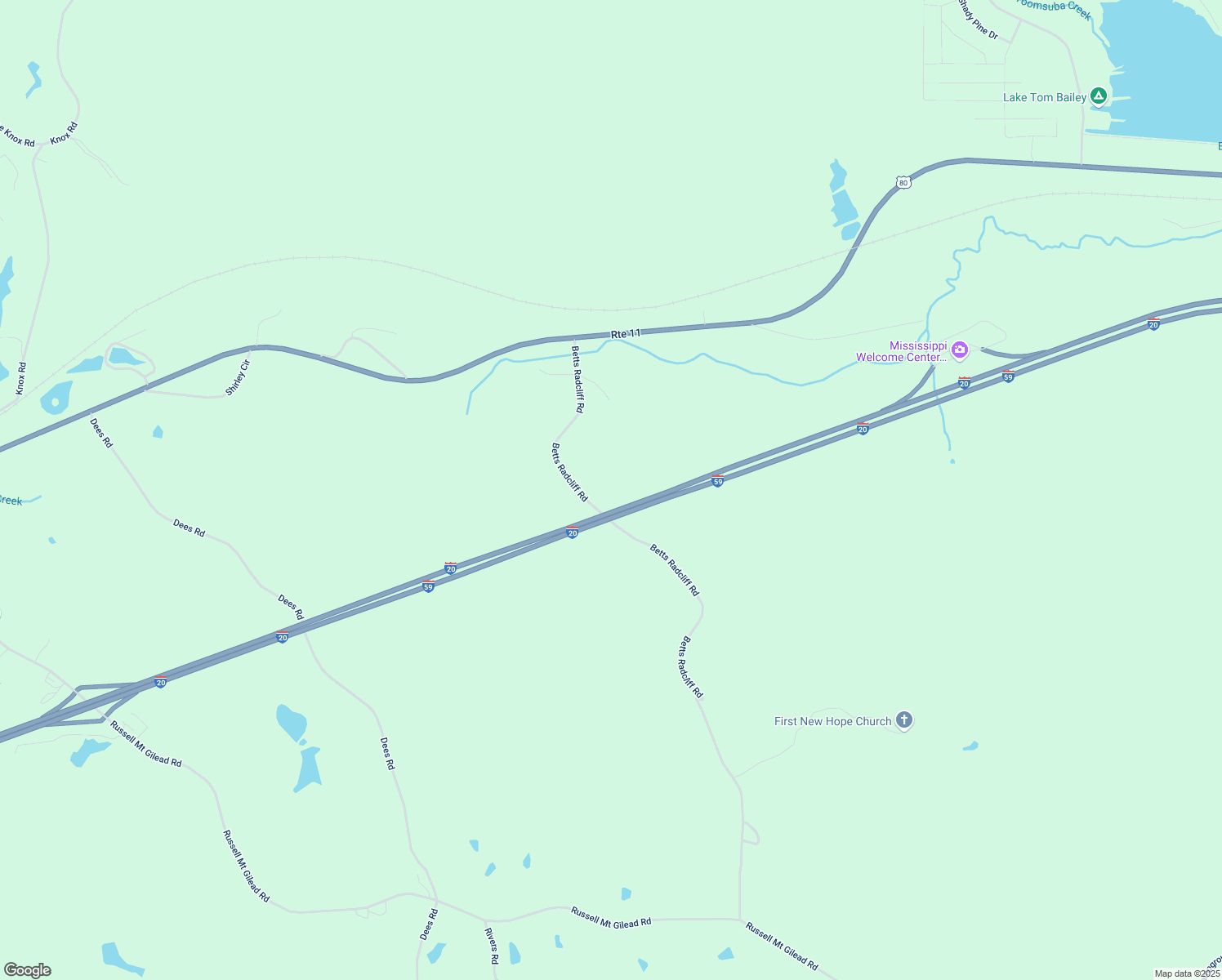 map of restaurants, bars, coffee shops, grocery stores, and more near Interstate 20 in Toomsuba
