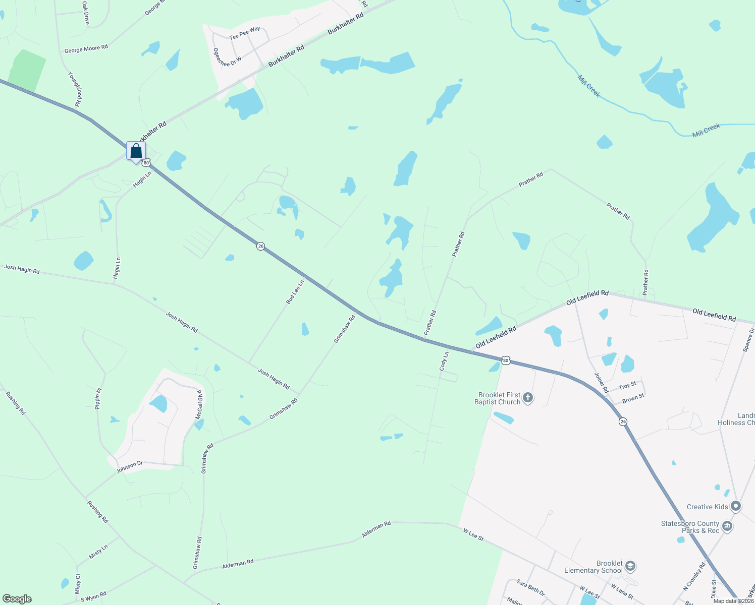 map of restaurants, bars, coffee shops, grocery stores, and more near 1600 Lennox Road in Statesboro