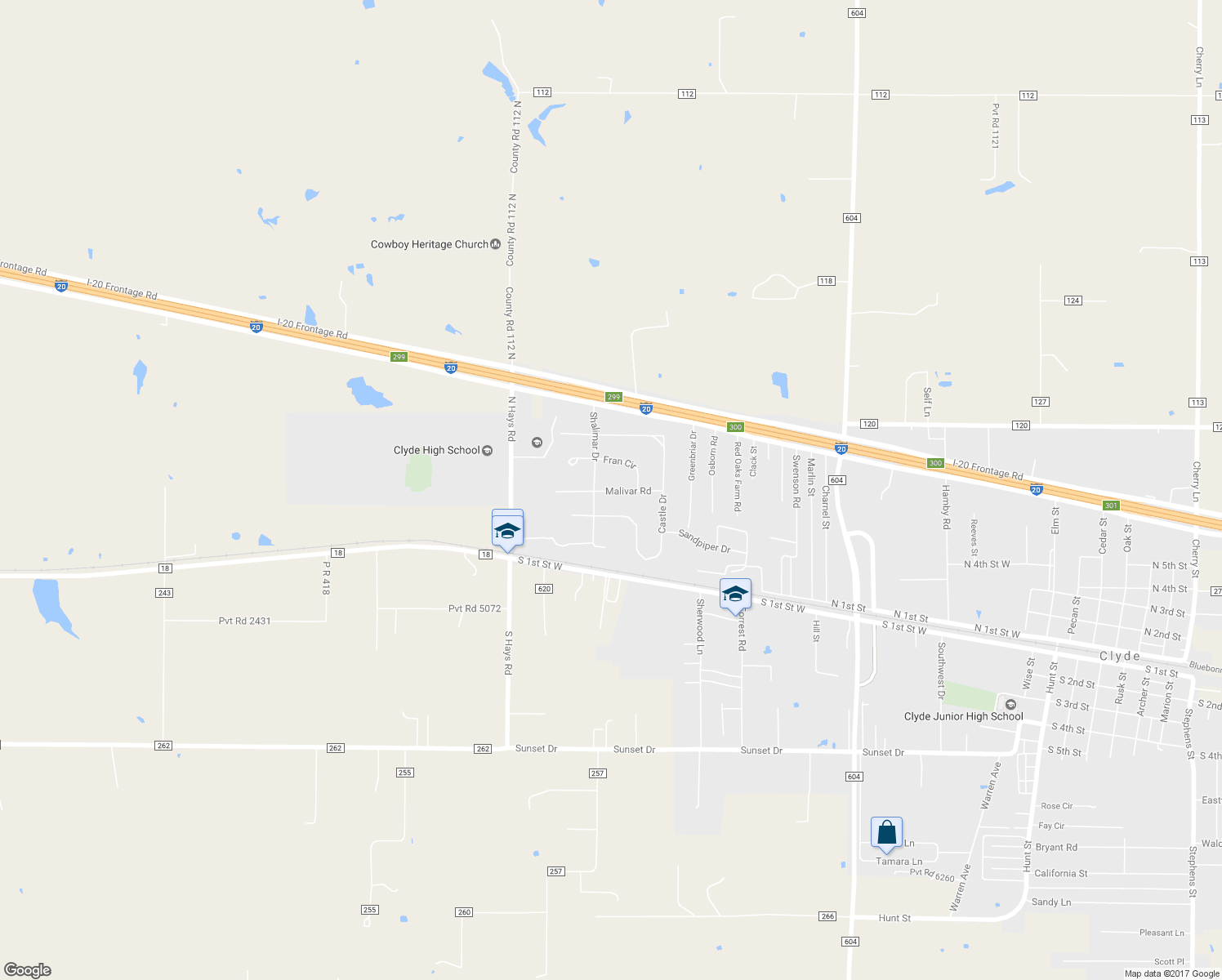map of restaurants, bars, coffee shops, grocery stores, and more near 2426 Malivar Road in Clyde