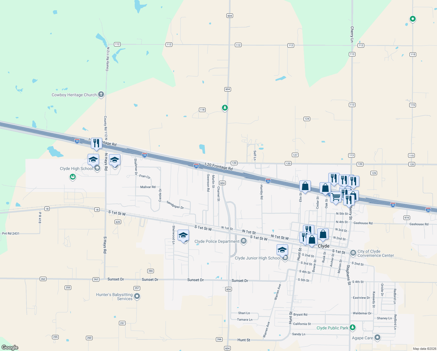 map of restaurants, bars, coffee shops, grocery stores, and more near 413 Charnel Street in Clyde