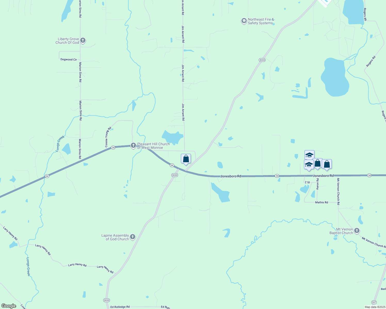 map of restaurants, bars, coffee shops, grocery stores, and more near 620 Jim Arrant Rd in West Monroe