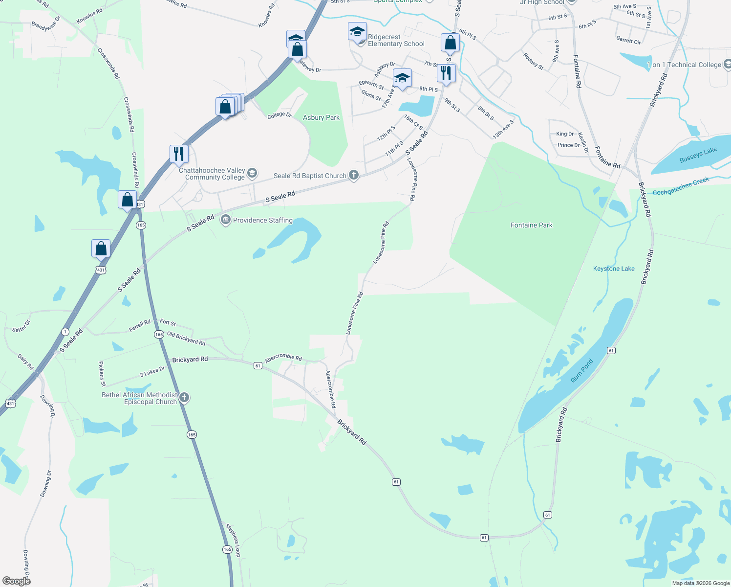 map of restaurants, bars, coffee shops, grocery stores, and more near 1205 Lonesome Pine Rd in Phenix City