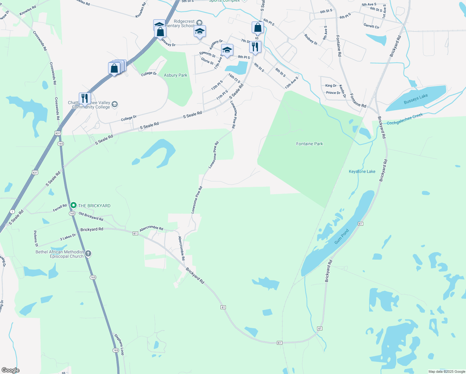 map of restaurants, bars, coffee shops, grocery stores, and more near 26 Chatman Drive in Phenix City