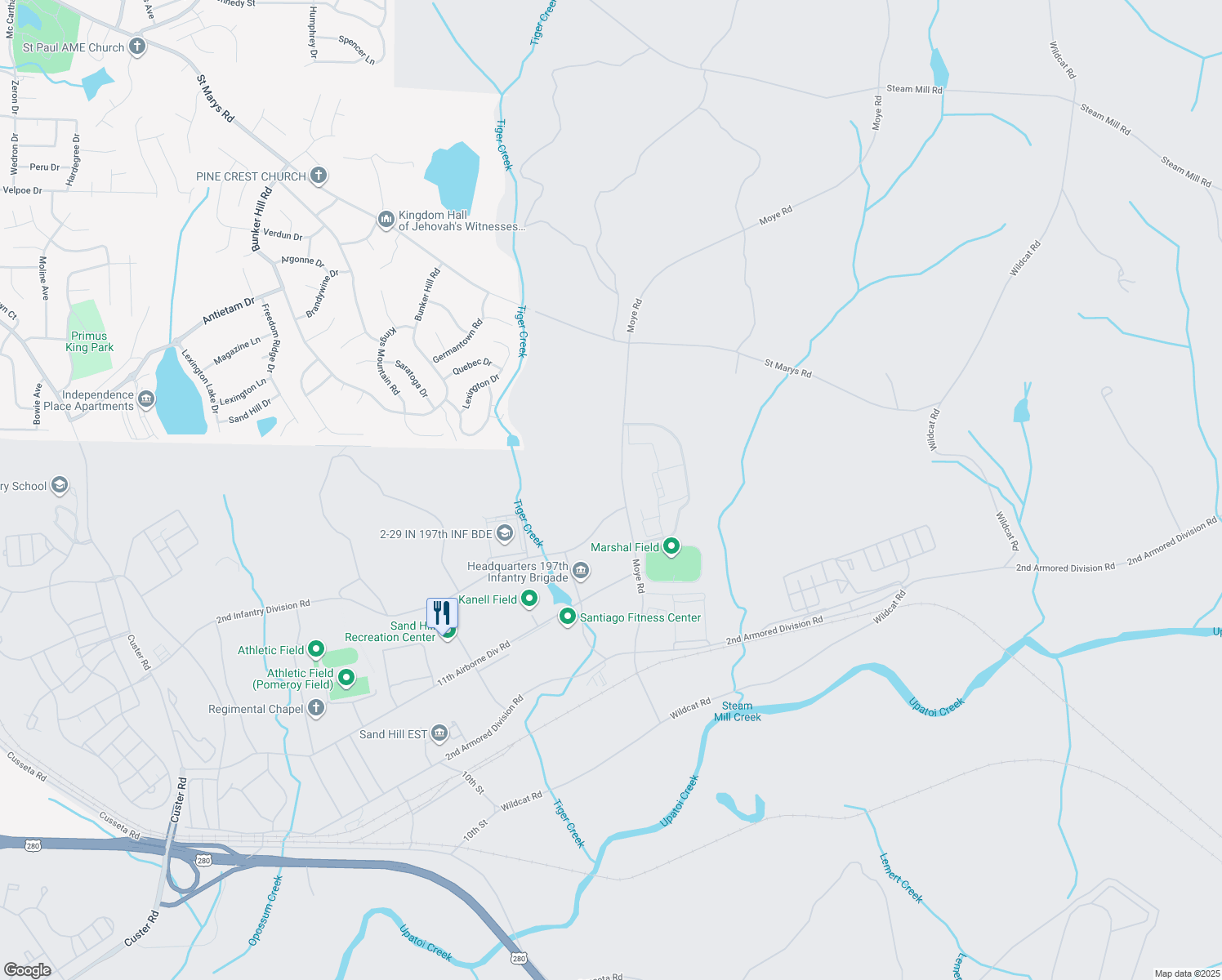 map of restaurants, bars, coffee shops, grocery stores, and more near 9231 2nd Infantry Division Road in Columbus