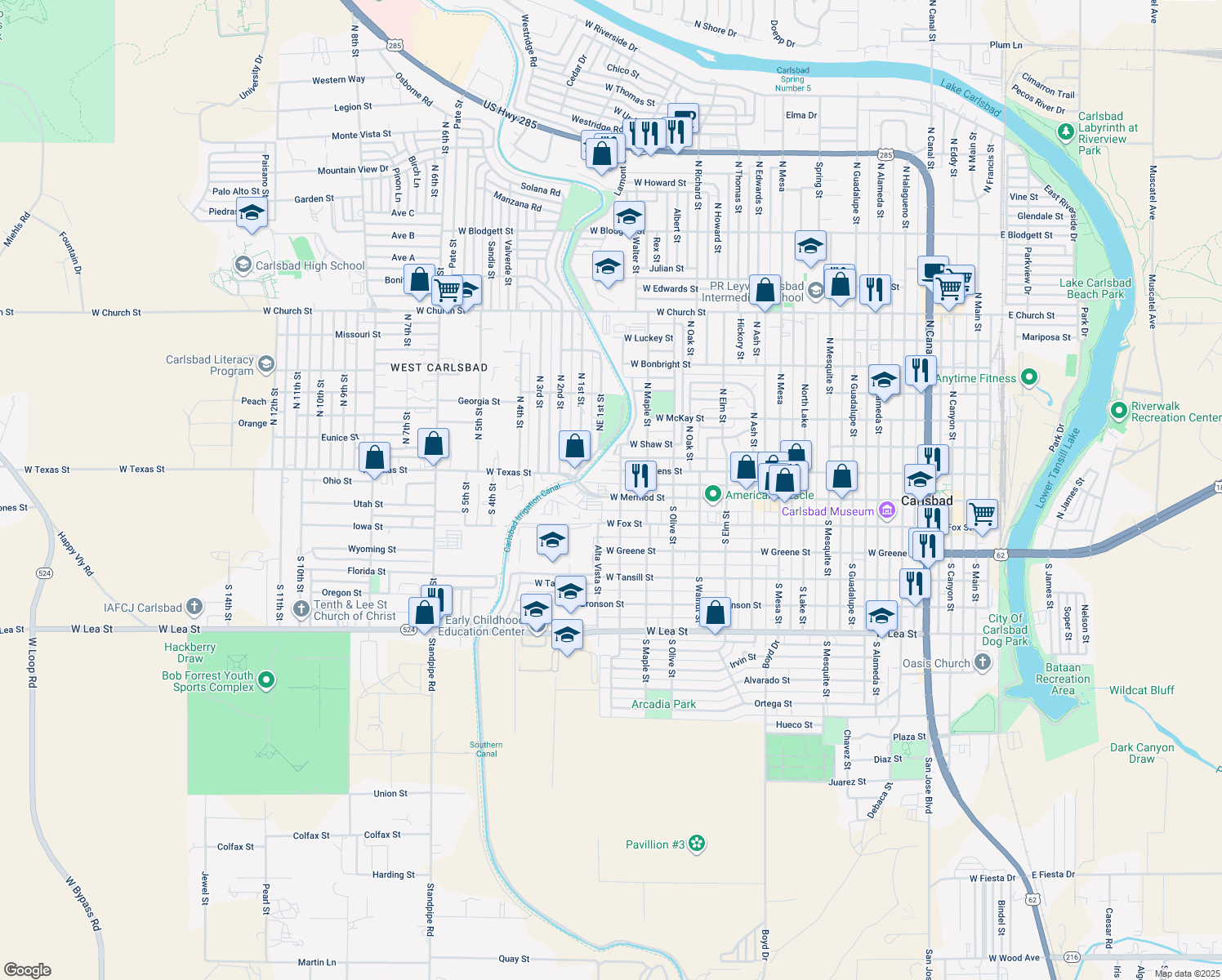 map of restaurants, bars, coffee shops, grocery stores, and more near 1502 West Mermod Street in Carlsbad