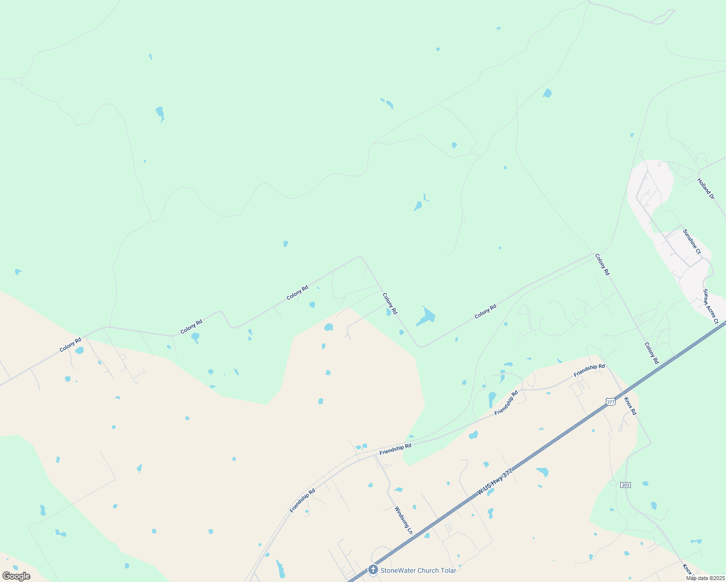 map of restaurants, bars, coffee shops, grocery stores, and more near 6625 Colony Rd in Tolar