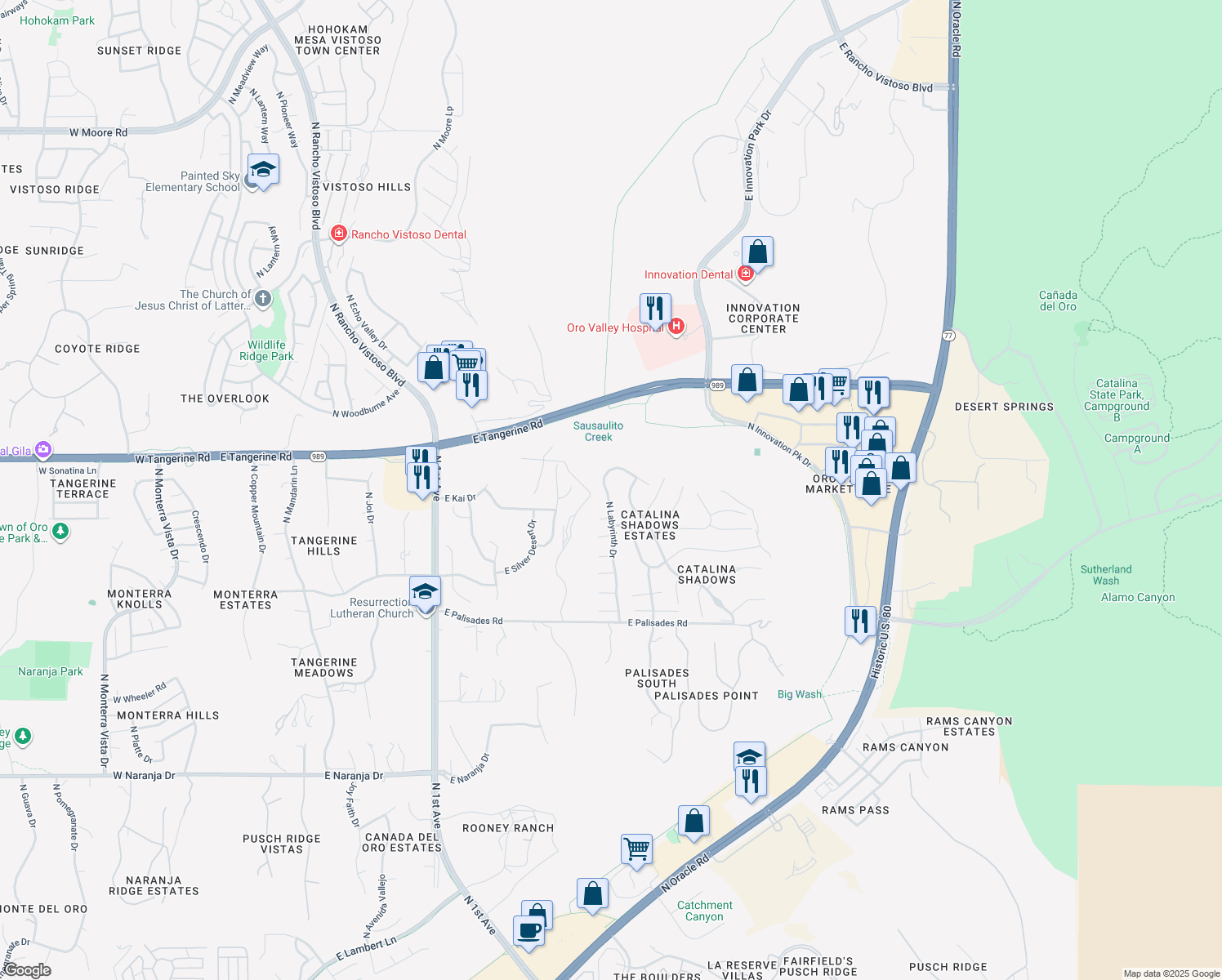 map of restaurants, bars, coffee shops, grocery stores, and more near 11924 N Labyrinth Dr in Tucson