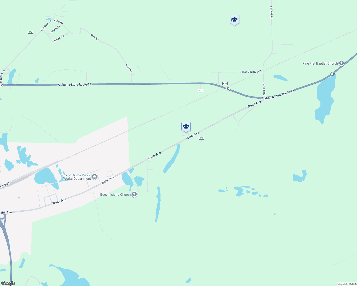 map of restaurants, bars, coffee shops, grocery stores, and more near 5585 Water Avenue in Selma