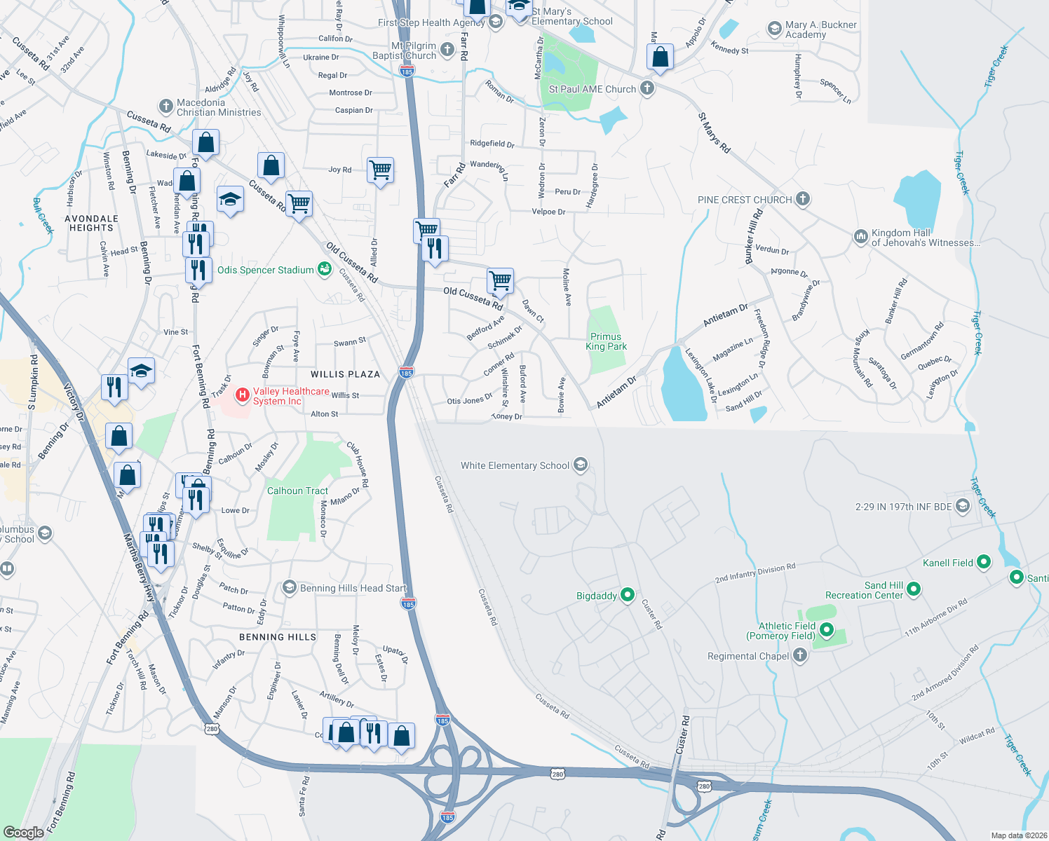 map of restaurants, bars, coffee shops, grocery stores, and more near 4807 Toney Drive in Columbus