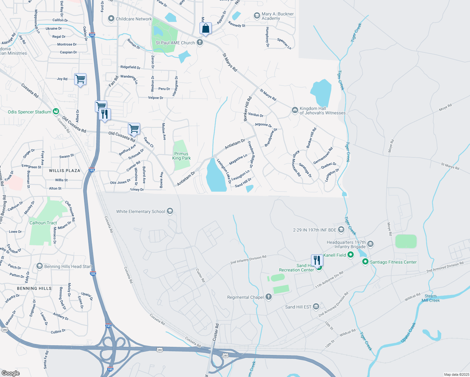 map of restaurants, bars, coffee shops, grocery stores, and more near 5020 Sand Hill Drive in Columbus
