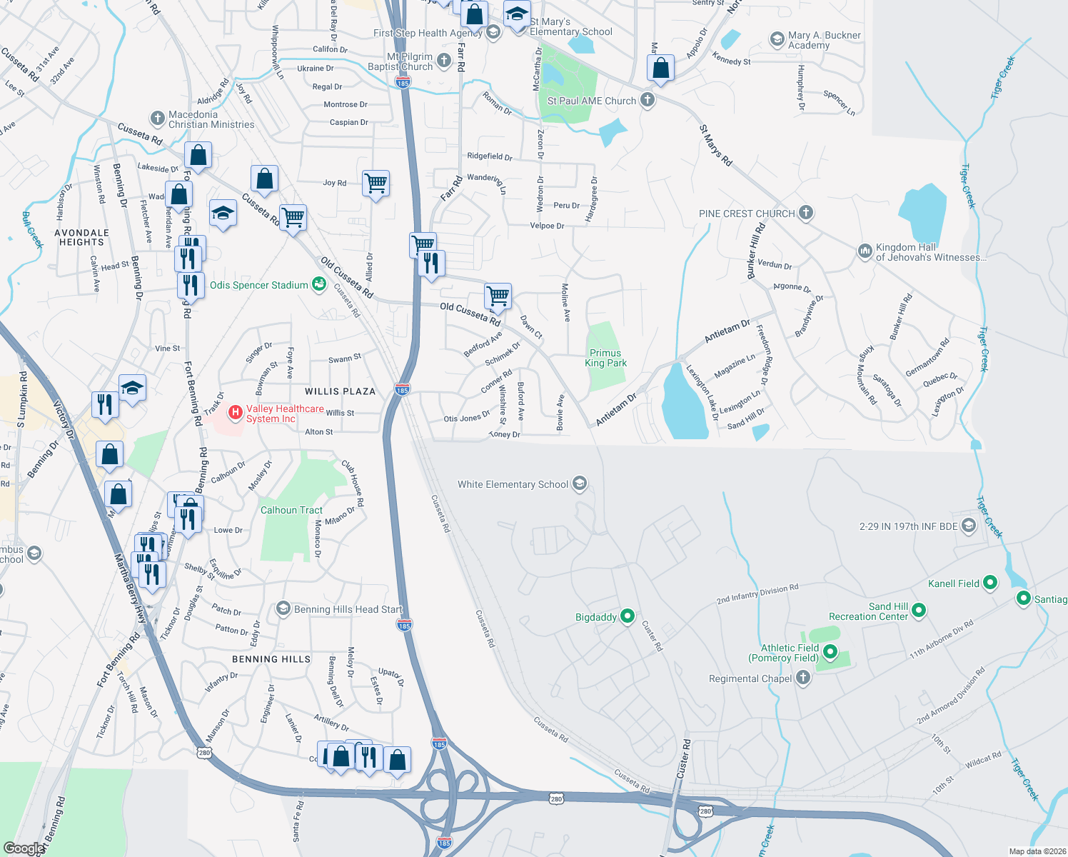 map of restaurants, bars, coffee shops, grocery stores, and more near 4807 Toney Drive in Columbus